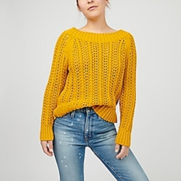 J. Crew Sweaters - J. Crew Wide Neck Pointelle Beach Sweater Small Mustard Yellow Fall Pullover NWT